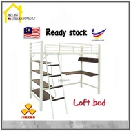 Ready stock ➡️ 3 in 1 Loft Metal Double decker bed/single bed/katil bujang/katil besi/meja tulis/rak