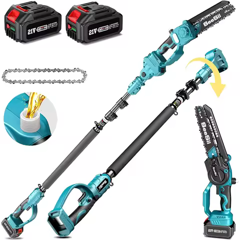 SEESII 2-in-1 Cordless 8'' Electric Chainsaw with 3M Extension Pole Electric Polesaw for Tree Trimmi
