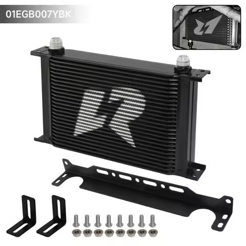 Universal LR AN10 25 Row Oil Cooler Engine Transmission Mocla Style 248mm W/Mounting Bracket Kit Bla