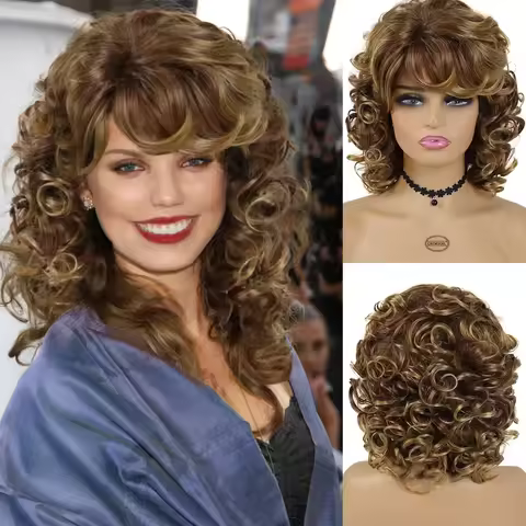 GNIMEGIL Synthetic Hair Mix Brown Short Curly Wigs for Women African American Wig Afro Curl Natural 