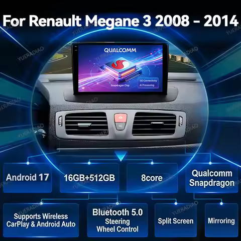 Android 17 Car Radio For Renault Megane 3 Fluence Samsung SM3 2008 - 2014 Multimedia Video Player Qu
