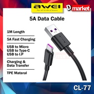 Awei CL-77 Data Cable 5A Fast Charging Cable USB Cable Type-C Micro 1M Length 100cm Mobile Kabel Awe