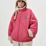 odd maker小熊繡花翻毛領羽絨服女百搭微皺肌理感設計保暖短外套