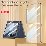 For Samsung Galaxy Z Flip7 case Plated transparent shell Front cover with glass film Flip7 cover
