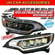 HONDA JAZZ FIT GK GK5 2014 - 2019 4PCS LED PROJECTOR HEADLAMP WITH DYNAMIC LIGHT ( CLEAR + BLACK )