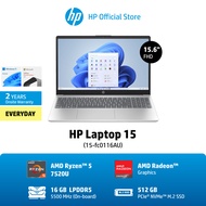[ผ่อน 0%] HP Laptop 15-fc0115AU, 15-fc0116AU Ryzen 5-7520U/ 16GB/ 512GB/ MS Home &amp; Student 2021 THAI/ Win11 Home / 2Yrs onsite