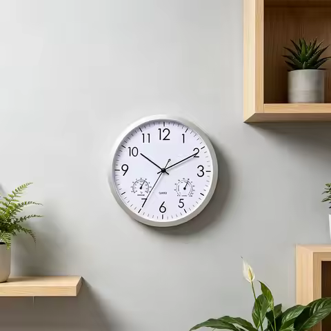 12in Quartz Wall Clock With Thermometer And Hygrometer Round Radio Wall Clock Silent Wall Clock For 