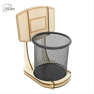 Pen Pencil Holder, Handmade Wooden Basketball Stand Pencil Organizer, Metal Mesh Pencil Cup Basketba