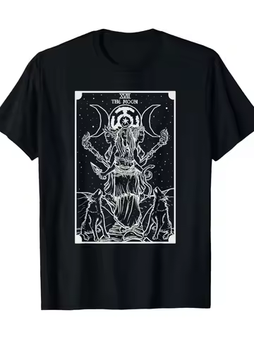 Hecate Three Moon Goddess Witch Hecate Wheel Tarot T-Shirt Men's Casual Summer Short-Sleeved Tee Rou