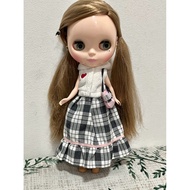 blythe outfit bear hoodie vest+check long skirt+bag Liga Set