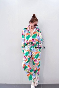 LLuv1 ชุดเซท กางเกงขายาว เสื้อเชิ้ต แขนยาว อก 46"หน้ายาว 24" หลังยาว 30 เอว 28" ยืดถึง 42" ยาว 38" ส