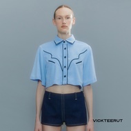 VICKTEERUT (ราคาปกติ 6250-.) Short Sleeve Cowboy Cropped Shirt เสื้อเชิ้ตคาวบอย แขนสั้น ตัวสั้น