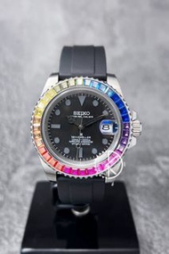 【定制】Seiko Mod Automatic Watch 40mm 潛水款 彩虹寶石圈黑面 精工改裝自動機械錶
