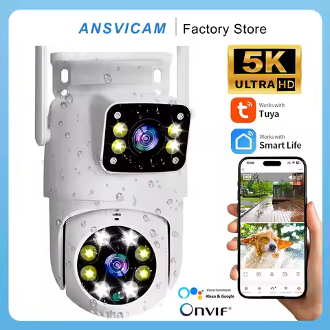 Dual Len IP Surveillance Camera ANSVICAM 5K 10MP Tuya PTZ Wifi Camera Outdoor Full HD Dual Len IP Su