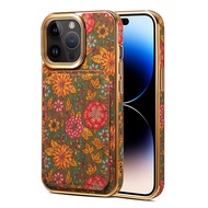 For iphone15ProMax Shell D02 European flower language solid wood fabric room card bracketcover14Pro