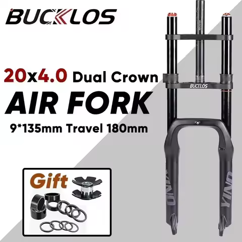 BUCKLOS Dual Crown 20Inch Ebike Fat Bike Fork 20*4.0 E-bike Air Suspension Fork 180mm Travel Beach S