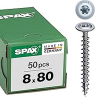 SPAX 251010800805 Wood Screws, 8.0 x 80 mm, Pack of 50, T-Star Plus, Flat Head, Partial Thread, 4Cut