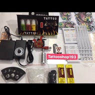 Kit of 1 tattoo machine + 7 tattoo ink colors for tattoo beginners (random model)