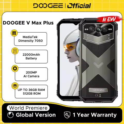 DOOGEE V Max Plus 5G Rugged Phone 6.58" Dimensity 7050 16GB+512GB 200MP Camera 22000mAh Large Batter