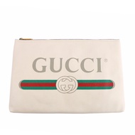 GUCCI LOGO CLUTCH小牛皮復古綠紅綠手拿包（白色） _廠商直送