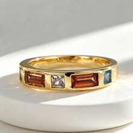 18K Gold Plated Multicolor Baguette CZ Eternity Band, Vintage Channel-Set Statement Ring For Women