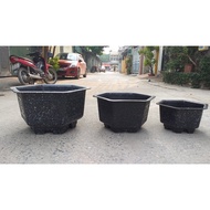Combo 3 cái Chậu nhựa trồng cây chậu lục giác lùn FAC280 FAC380 đá đen - Hàng cty loại 1 dày đẹp
