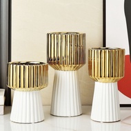 PUTIH HITAM Zello Vase Gold Ceramic Flower Vase White Black Gold Beautiful Striped