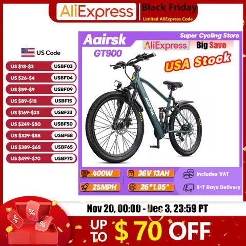 Aairsk GT900 Adult Urban Off-Road Ebike 400W 36V 13Ah Mountain Electric Bicycle 26*1.95 Inch Tire Du