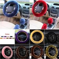 【Murah】Non-slip Car Decoration Steering Wheel Handbrake Gear Shift Plush Cover