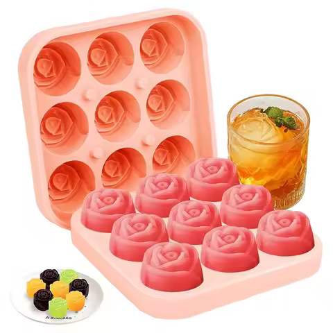 1PCS 3D Rose Ice Molds 9 Grids Cube Tray Mold Flower Shape Silicone Ice Mold Ball Maker Bar Ice Cube