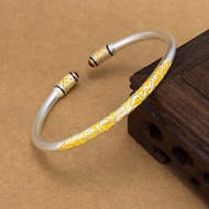 Pure Silver999.9Traditional gold-painted enamel scroll pattern solid bangle, fashionable women's Chi