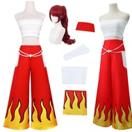 Erza Scarlet Cosplay Costume White Top Red Pants Uniform Full Set With Wig Halloween