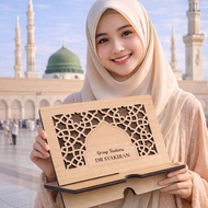 Rehal Al-Quran Engraved Name Wooden Quran Stand Wood Cherry Percuma Ukir Nama