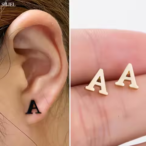 Stainless Steel 26 A-Z Initial Letter Earrings 2024 Trend Small Black Alphabet Name Earring Ear Pier