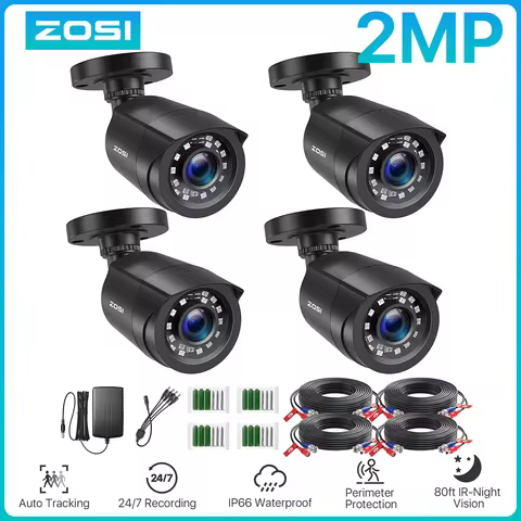 ZOSI 4pcs/lot 1080p HD-TVI CCTV Security Camera ,80ft Night Vision ,Outdoor Whetherproof Surveillanc