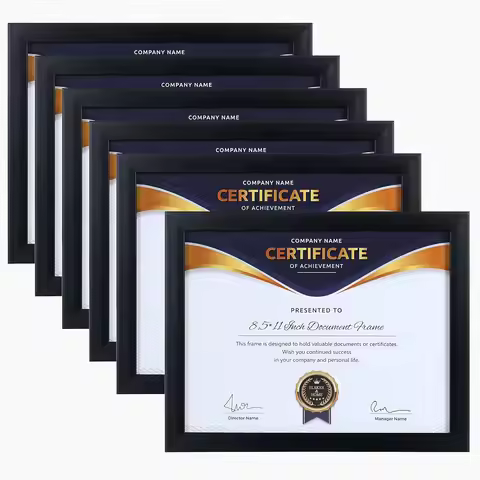 6-Pack 8.5x11 Picture Frames with Semi-Tempered Glass - Black Wood Composite for Certificates, Photo