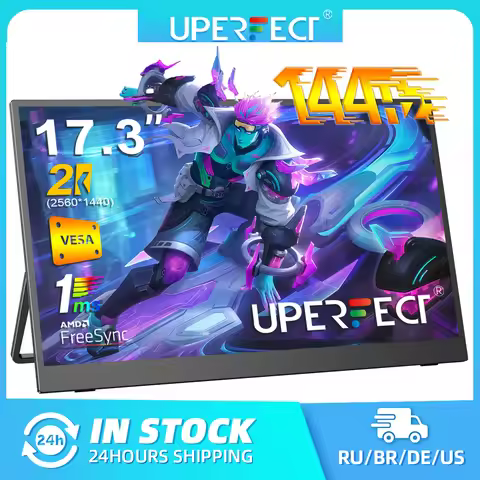 UPERFECT 17.3" 2K 144Hz 1MS Portable Gaming Monitor 2560 x 1440P USB-C HDMI HDR FreeSync External Sc