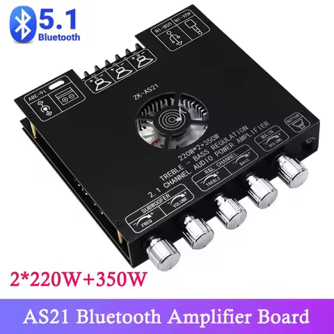 AS21 2*220W+350W Channel BT Digital Power Amplifier Board Amp Subwoofer Treble Bass Audio APP TPA325