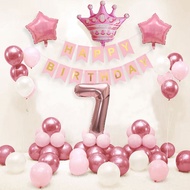 56pcs Number Foil Balloon Crown Pink Balloon Set Decoration For Birthday Girl 1st Ballon Party Decor