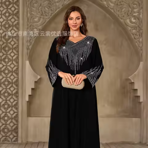 Loose Muslim Women's Dress Dubai Middle East National Costume Long Robe Elegant Ladies' Gown Comfort