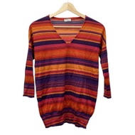 Akris Tshirt v-neck purple Striped Multi Red Women Direct from Japan Secondhand