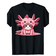 [ Kawaii T-Shirt] Kawaii Axolotl Lover T-Shirt Cute Axolotl Cat Wearing Axolotl Suit