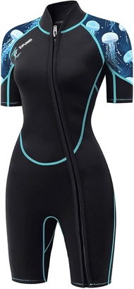 New 3Mm  Womens Short Diving Suit  -  Neoprene Diving Suit   Front Zipper Full Body Diving Rash  Clo