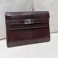 Hermes 愛馬仕蜥蜴皮 烏木色Kelly長夾錢包 裸包框N刻