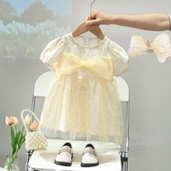 Dress for 3 Years Old Girl Summer Cute Mesh Bow Dresses for Kid Girl 1 2 3 4 Year Old Solid Color Shivering Fairy Dress Girls Holiday Birthday Party Fashion Dresses