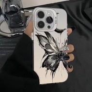 เคสโทรศัพท์ปุ่มโลหะปุ่มโลหะ Crescent Butterfly ระดับพรีเมียม ไอโฟน11 For iPhone11 12 13 14 15Pro MAX X XS XR 6 7 8Plus