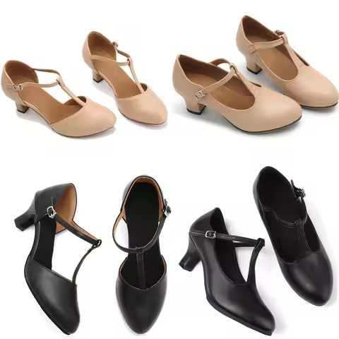 Women's T-Strap Character Dance Shoes Non-Slip Ballroom Dance Heels for Latin Salsa Tango
