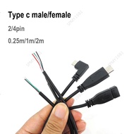 4pcs 2/4 core pin wire USB 2.0 Type C Male female elbow type-c Cable Connector right angle Plug DIY 