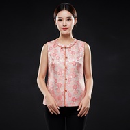 MERAH FEN FEN - Red & Pink Qipao Vest with Floral Pattern (ALL SIZES)