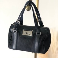 【 日本直送　名牌中古包 】Christian Dior トロッター ストリートシック ジャガード レザー ボストン ハンドバッグ ブラック ndjvhk